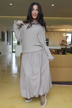 Conrad Batwing Ruffle Cuff Knit Mocha Marl /10